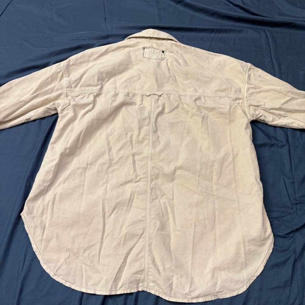 The Free People Shirt Top Womens Large Beige Button Up Classic Oversized - Picture 8 of 11
